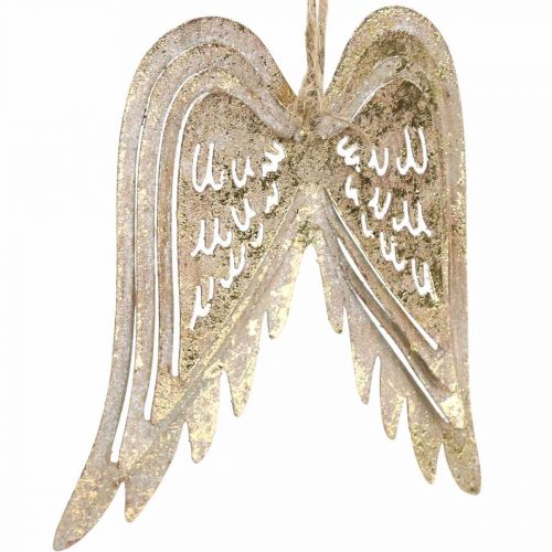 Floristik24 Engelenvleugels, metalen decoratie om op te hangen, kerstboomversieringen gouden, antieke look H11.5cm B11cm 3st