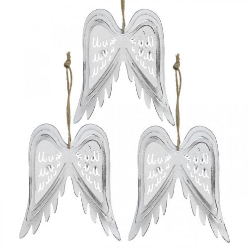 Engelenvleugels om op te hangen, kerstversiering, metalen hangers wit H11.5cm B11cm 3st