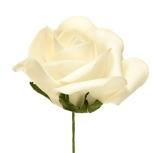 Foam rozen met steelbloemen foam crème Ø7,5cm 18 stuks