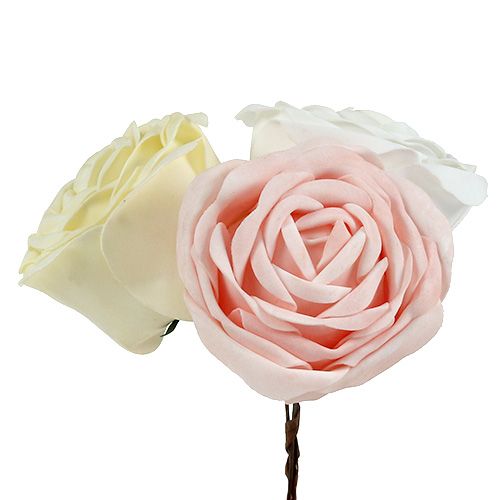 Floristik24 Foamrose Mix Ø10cm roze, crème, wit 6st