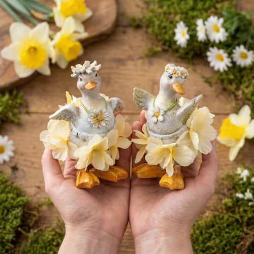 Artikel Decoratief eendje in een bloemenjurk, lente, gedetailleerd zomerdecoratieaccessoire, 11 cm, 2 stuks