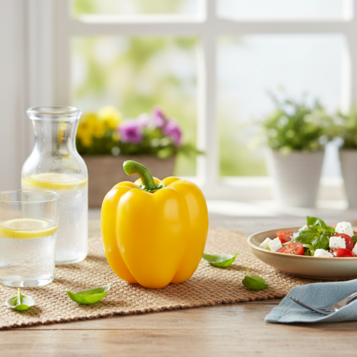 Artikel Voerdummy decoratieve groenten peper geel H10cm