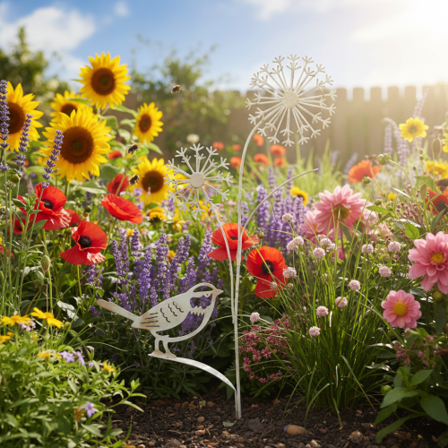 Artikel Bloemplug metaaldecoratie Allium vogel wit 20×52cm