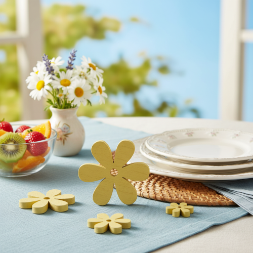 Artikel Strooidecoratie Hout Gele Bloemen Zomer Tafeldecoratie Ø2–6cm 20 st.