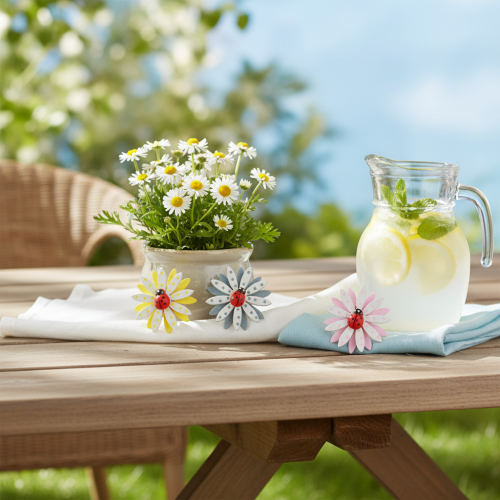 Artikel Strooidecoratie lieveheersbeestje bloem hout vilt kleur Ø4cm 48 st