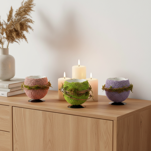 Artikel Decoratieve schaal in de vorm van een paasei voor lente- of paastafeldecoratie, 9 cm, 4 stuks