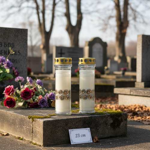 Artikel Grafkaarsen witte rozen rouwlicht Ø7cm H23,5cm 100h 2st