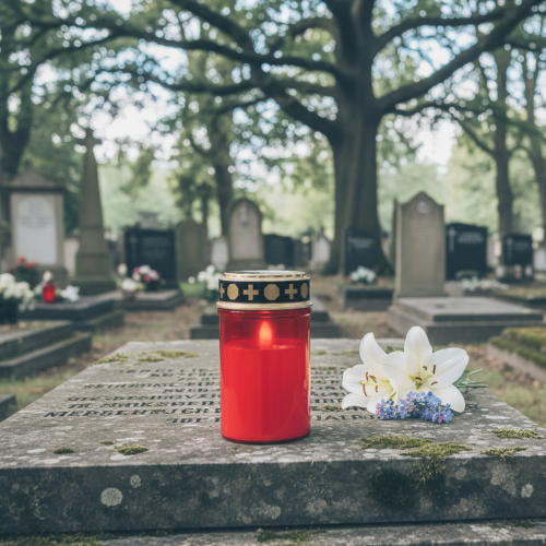 Artikel LED graflicht met timer begraafplaatskaars voor batterij rood H12.5cm