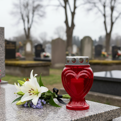 Artikel Grafkaarsen rood hart rouwlicht gedenklicht 9×8×15cm 24u 4 st.