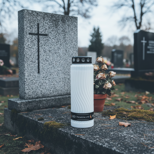 Artikel Grafkaarsdeksel met bloemenmotief, wit en zwart, 10 dagen, H27cm