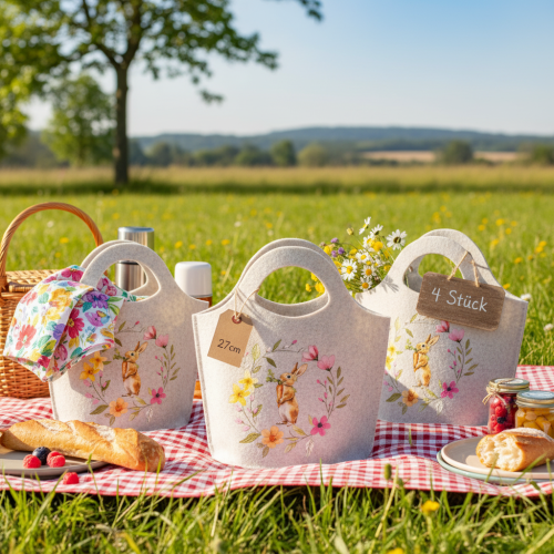 Artikel Vilten tas met schattig paashaasje, geschikt voor de lente en zomer, 27 cm, 4 stuks