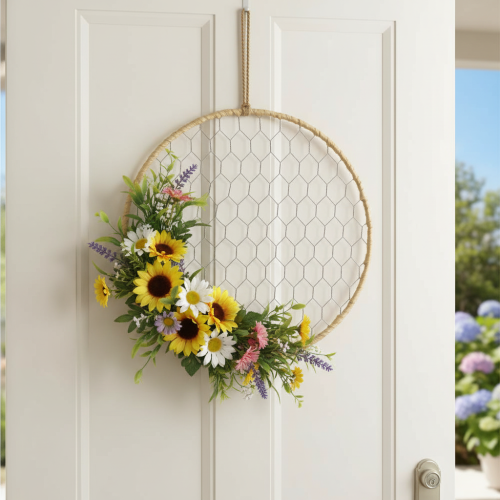 Artikel Decoratieve metalen ring Ø38cm, hangende decoratie, raffia, zilver, naturel, boho wanddecoratie, veelzijdige decoratie, 4 stuks