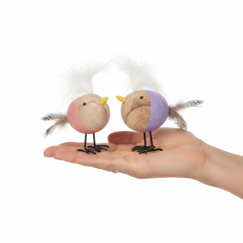 Artikel Decoratieve houten vogel met veren en een kleurrijk lijfje voor tafeldecoratie, 10 cm, 6 stuks