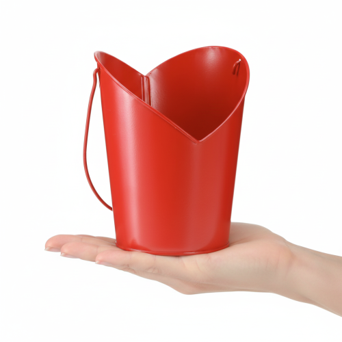 Artikel Metalen bloempot in hartvorm met handvat, rood, Ø12cm H15/9cm