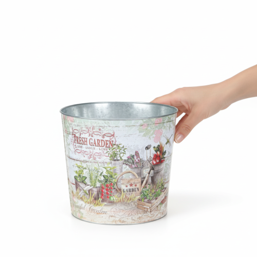 Artikel Ronde metalen plantenbak/bloempot Fresh Garden H21cm