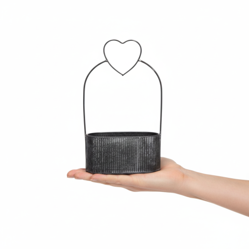 Artikel Decoratieve ovale metalen schaal met hartje, zwart, 20/16 cm, set van 2