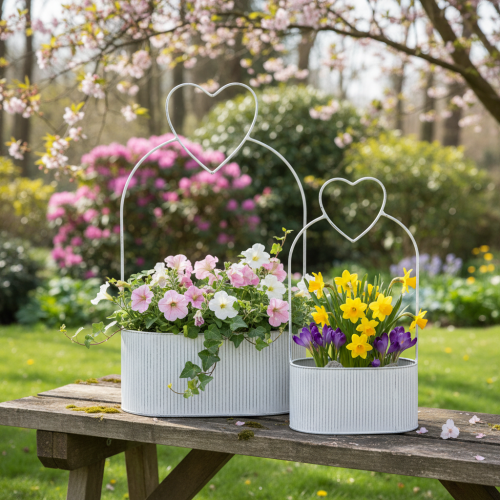 Artikel Decoratieve ovale metalen schaal met hartje, wit, 20/16 cm, set van 2