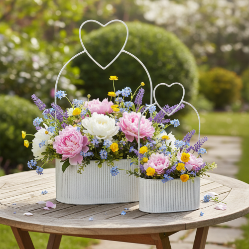 Artikel Decoratieve ovale metalen schaal met hartje, wit, 20/16 cm, set van 2