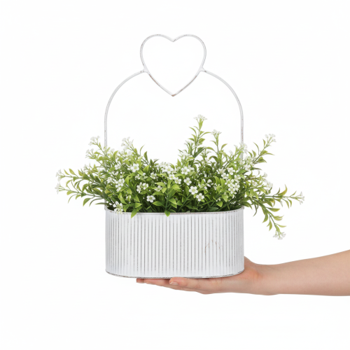 Artikel Decoratieve ovale metalen schaal met hartje, wit, 20/16 cm, set van 2