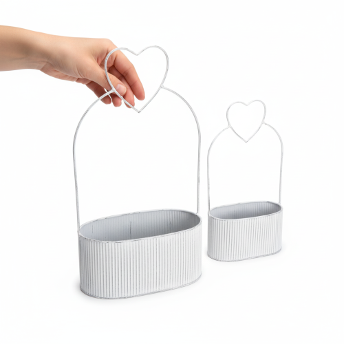 Artikel Decoratieve ovale metalen schaal met hartje, wit, 20/16 cm, set van 2
