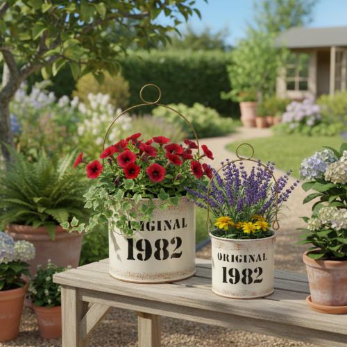 Artikel Decoratieve emmer met handvat “Original 1982” Crème Ø12/10cm 2x2-delige set