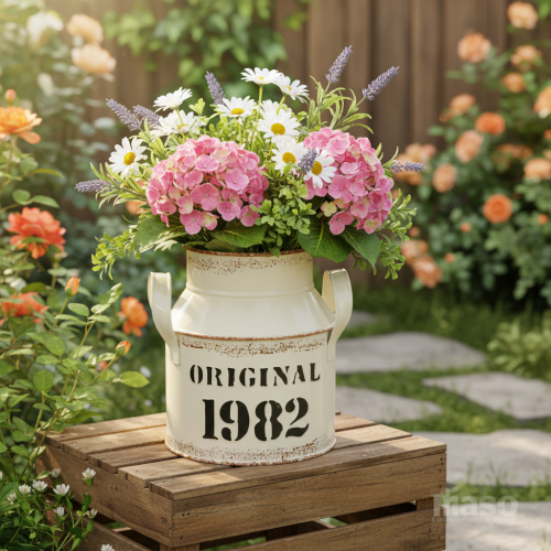 Artikel Decoratieve metalen kan “Original 1982” Crème Roest H16cm 2 stuks