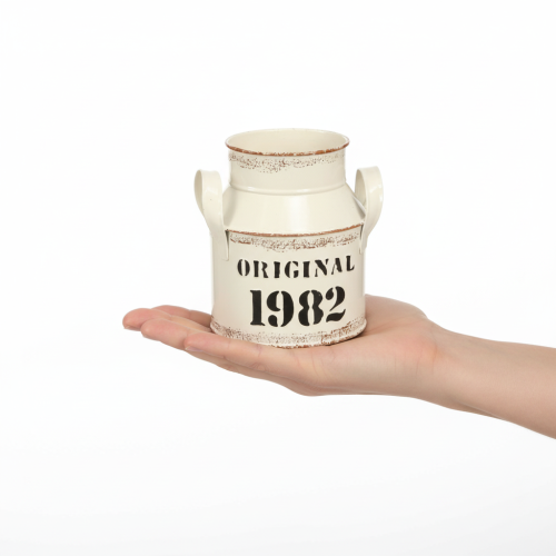 Artikel Decoratieve metalen kan “Original 1982” Crème Roest H16cm 2 stuks