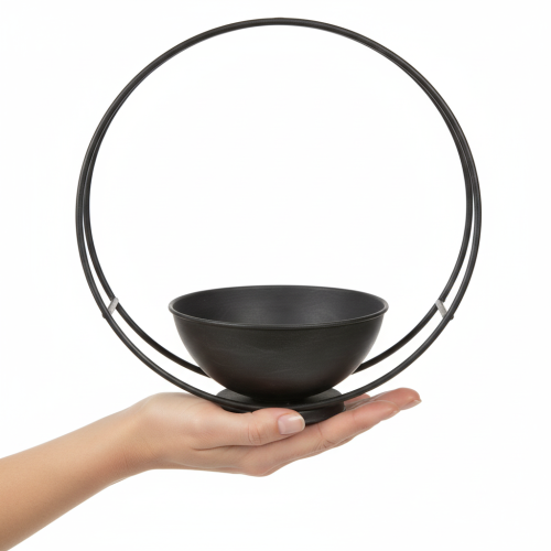 Artikel Kom met voet, decoratieve ring, metaal, antraciet, H29cm, 2 stuks