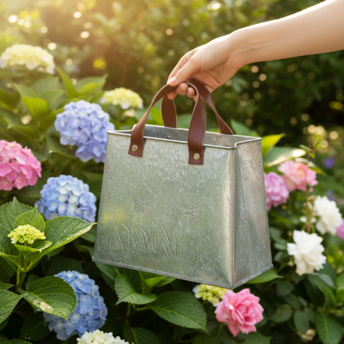 Artikel Decoratieve tas, zilver, wit, bruin, metaal, plantenpot, L22cm, 2 stuks