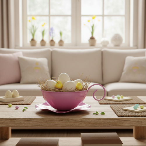 Artikel Metalen mok Ø16cm H9cm Decoratieve mok met schotel Roze 2 stuks