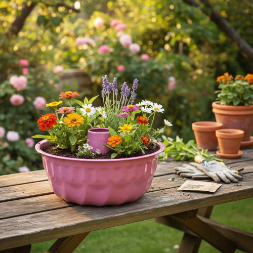 Artikel Decoratieve metalen schaal, bakvorm, tulbandvorm, roze, Ø23cm, H12cm