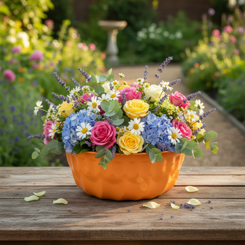 Artikel Decoratieve metalen bakvorm voor tulbandcake in sinaasappelkleur Ø23cm H12cm