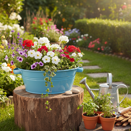 Artikel Ronde schaal met handvat, decoratieve schaal, bloemenschaal, blauw, Ø33,5 cm