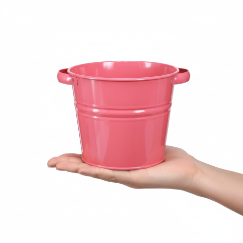 Artikel Decoratieve pot, roze metalen bloempot met handvatten, 31x26x21,5 cm