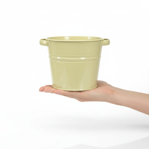 Artikel Decoratieve metalen pot, groen/geel, bloempot, 31x26x21,5 cm