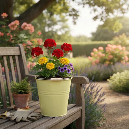 Artikel Metalen emmer/bloempot in groengeel, 26x22,5x23 cm, 6 liter