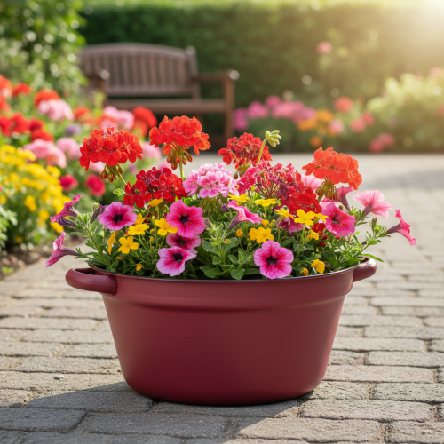 Artikel Metalen emmer met handvatten, decoratieve plantenbak, rood, Ø20,5 cm, H10,5 cm