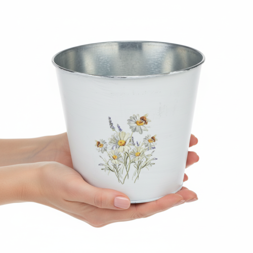 Artikel Witte metalen plantenbak, bloempot, Ø16cm H14,5cm