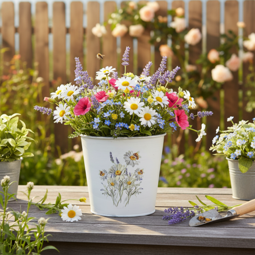 Artikel Metalen bloempot, plantenbak, wit, 12,5 cm hoog, 11,5 cm hoog