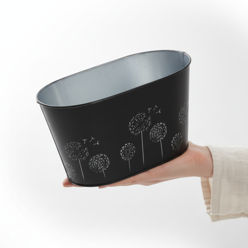 Artikel Decoratieve metalen schaal, ovaal, zwart en zilver, met bloemenmotief, 20,5 x 12,5 x 12 cm