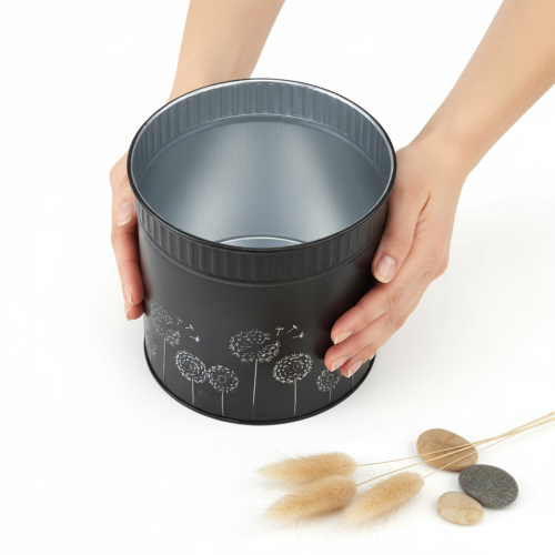 Artikel Bloempot met paardenbloemmotief, zwart, Ø15,5 cm H15,5 cm