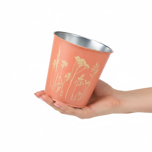 Artikel Bloempot met bloemversiering, abrikoosgeel, Ø10,5 cm H10,5 cm