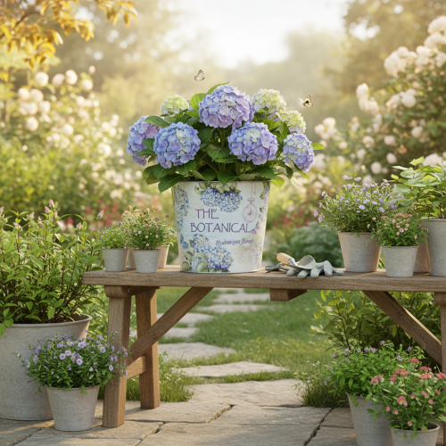 Artikel Kleine metalen bloempot/plantenbak voor hortensia's, Ø17,5 cm H16 cm