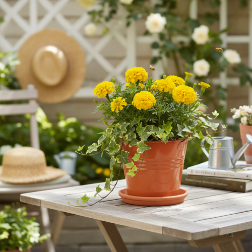 Artikel Decoratieve metalen emmer/plantenbak, oranje-bruin, Ø16 cm, H14,5 cm, 1,6 l