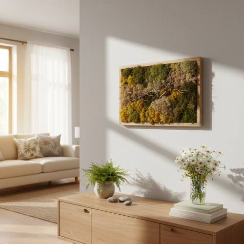 Artikel Mosfoto, echt geconserveerd mos en takjes, natuurlijk, 60×40cm