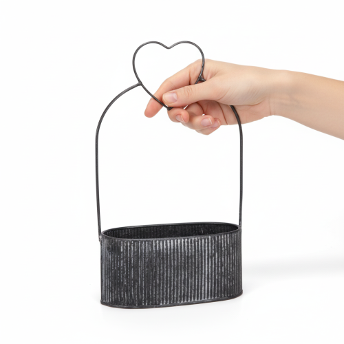 Artikel Decoratieve ovale metalen schaal met hartje, zwart, 20/16 cm, set van 2