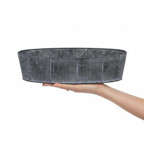 Artikel Ovale metalen kom, zwart en grijs, vintage stijl, 32,5/37 cm, set van 2.