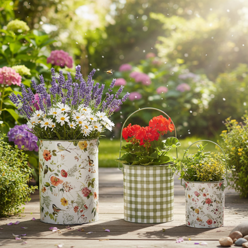 Artikel Vintage decoratieve metalen plantenpotten, Ø18/15/12 cm, set van 3