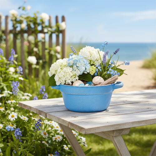 Artikel Decoratieve schaal/plantenbak, blauw metaal, shabby chic decoratie, Ø17cm, H8.5cm