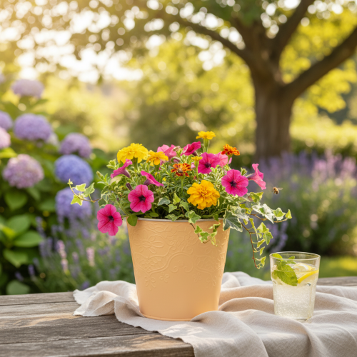 Artikel Metalen plantenbak, pasteloranje, Ø13,5 cm H12,5 cm